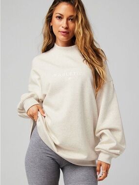 Fabletics Cozy Fleece Oversized Mock Neck Sweatshirt Bone/Heather Small
